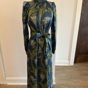 Tuckernuck, green deco floral faven dress, XS